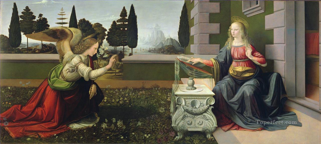 The Annunciation Leonardo da Vinci after repair Oil Paintings